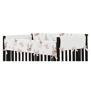 Sweet Jojo Designs&reg; Floral Deer Long Rail Guard in Pink/Mint. View a larger version of this product image.