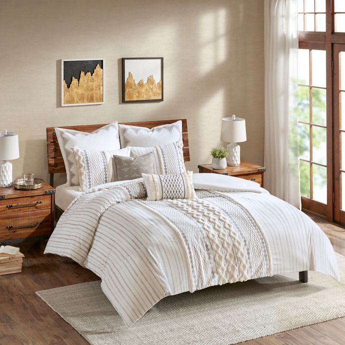 Ink Ivy Imani 3 Piece Cotton Comforter Mini Set In Ivory Bed