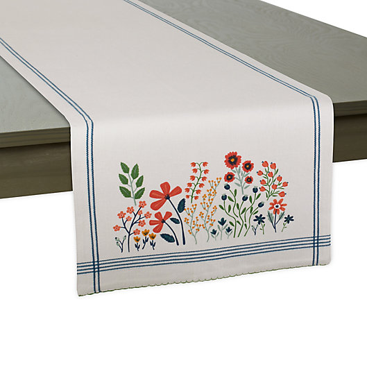 Alternate image 1 for Flower Garden Embellished Table Runner in White/Light Blue