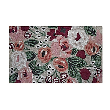 Easy Care Abstract Floral 1&#39;8 x 2&#39;10 Indoor/Outdoor Accent Rug in Red/Green. View a larger version of this product image.