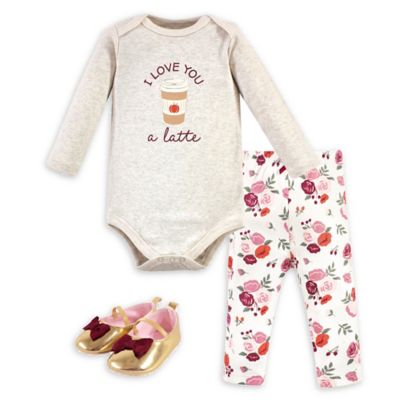Hudson Baby&reg; Size 3-6M 3-Piece Fall Latte Long Sleeve Bodysuit, Pant, and Shoe Set in Beige
