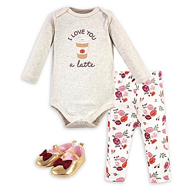 Hudson Baby&reg; Size 3-6M 3-Piece Fall Latte Long Sleeve Bodysuit, Pant, and Shoe Set in Beige. View a larger version of this product image.