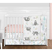 Sweet Jojo Designs Sloth Reversible 4-Piece Crib Bedding Set in Blush/Grey
