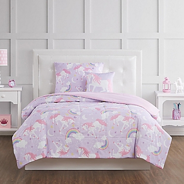 My World Rainbow Unicorn 3-Piece Twin Comforter Set in Purple/Pink. View a larger version of this product image.