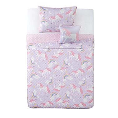 My World Rainbow Unicorn 3-Piece Twin Quilt Set in Purple/Pink. View a larger version of this product image.
