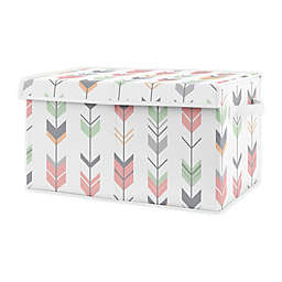 Turquoise Coral Boho Feather Baby Girl Nursery Fabric Toy Bin Storage Box Chest 