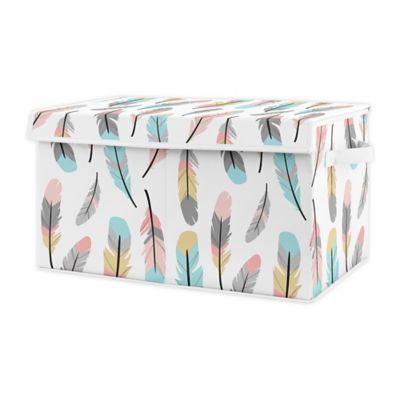 Sweet Jojo Designs Feather Toy Bin in Coral/Turquoise
