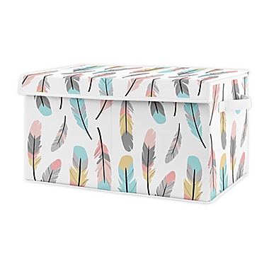 Sweet Jojo Designs Feather Toy Bin in Coral/Turquoise. View a larger version of this product image.