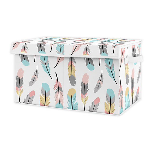 Alternate image 1 for Sweet Jojo Designs Feather Toy Bin in Coral/Turquoise