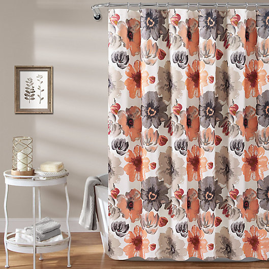 Leah Shower Curtain In C Grey, Peach And Grey Shower Curtain