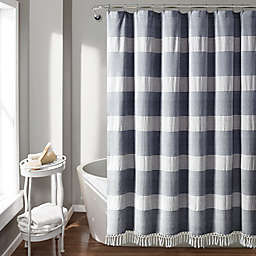 Lush Décor 72-Inch x 72-Inch Tucker Stripe Tassel Shower Curtain in Navy
