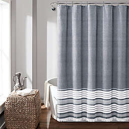 Lush Decor 72-Inch x 72-Inch Nantucket Stripe Tassel Shower Curtain in Navy