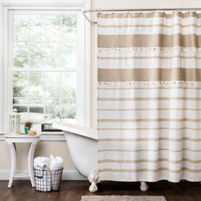 Malaika Stripe Shower Curtain Bed, Grey White And Tan Shower Curtain