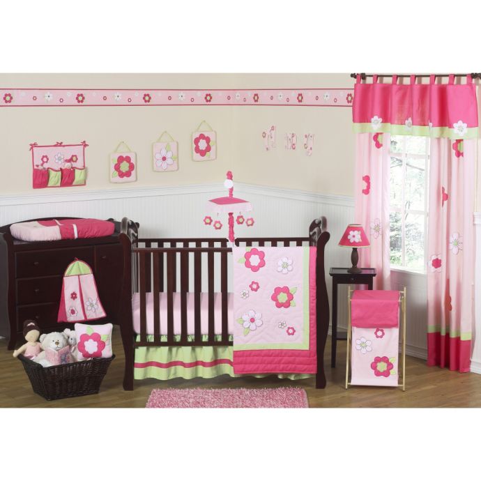 Sweet Jojo Designs Flower 11 Piece Crib Bedding Set In Pink Green