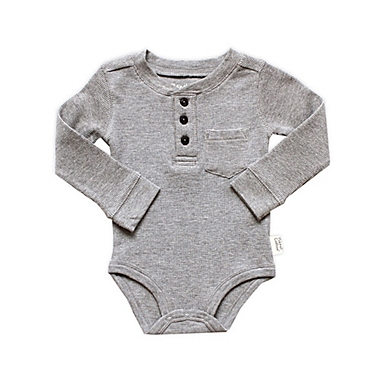 Planet Cotton&reg; Crew Neck Long Sleeve Size 6M Henley Thermal Bodysuit in in Grey. View a larger version of this product image.