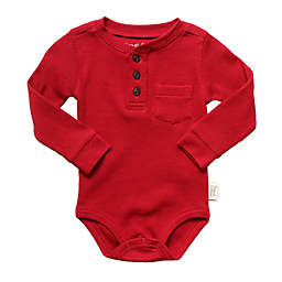 Planet Cotton® Crew Neck Long Sleeve Size 6M Henley Thermal Bodysuit in Red