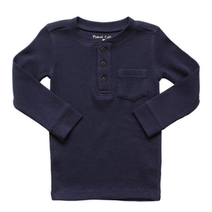 Cotton® Crew Neck Long Sleeve Thermal Henley TShirt with Pocket