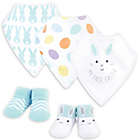 Alternate image 0 for Hudson Baby&reg; Newborn 5-Piece Easter Bib and Sock Set in Blue/White