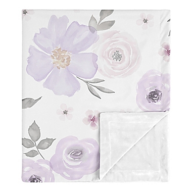 Sweet Jojo Designs Watercolor Floral Security Blanket in Lavender/Grey. View a larger version of this product image.