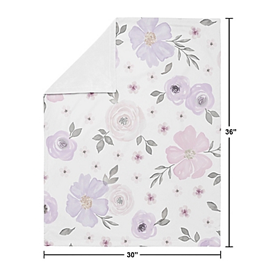 Sweet Jojo Designs Watercolor Floral Security Blanket in Lavender/Grey. View a larger version of this product image.