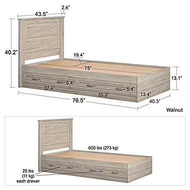 Little Seeds Sierra Ridge Levi Twin Bed with Storage in Walnut. View a larger version of this product image.
