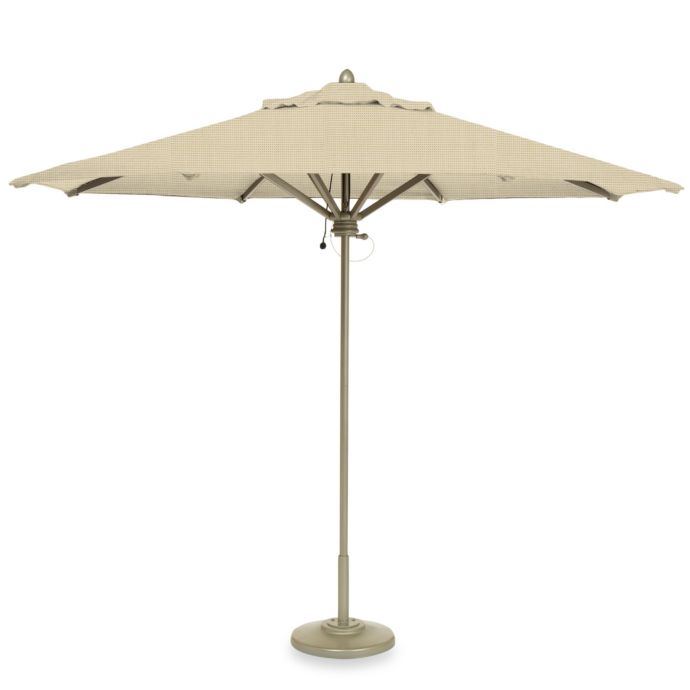 brown patio set with umbrella