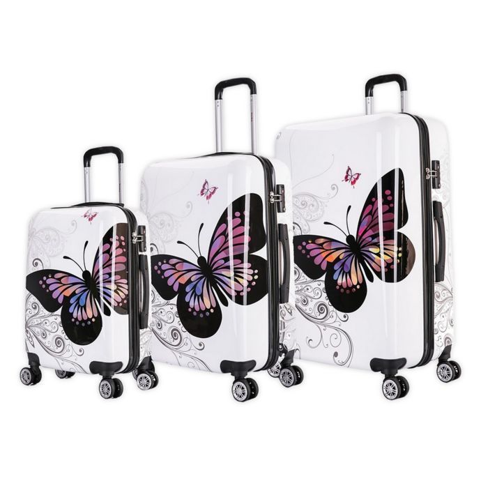 InUSA Prints Butterfly 3-Piece Hardside Spinner Luggage Set | Bed Bath ...