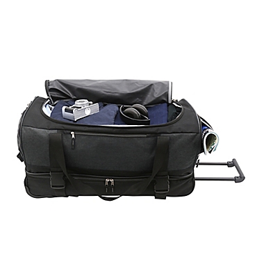 SALT&trade; 30-Inch Drop-Bottom Rolling Duffle Bag in Black. View a larger version of this product image.