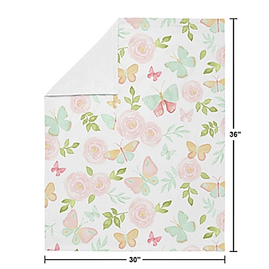 Sweet Jojo Designs&reg; Butterfly Floral Security Blanket in Pink/Mint. View a larger version of this product image.