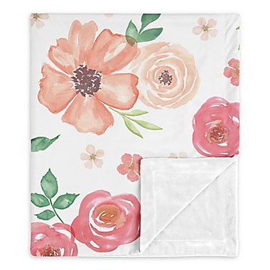 Sweet Jojo Designs Watercolor Floral Security Blanket in Peach/Green. View a larger version of this product image.