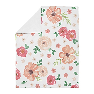 Sweet Jojo Designs Watercolor Floral Security Blanket in Peach/Green. View a larger version of this product image.