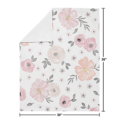 Sweet Jojo Designs Watercolor Floral Security Blanket in Pink/Grey. View a larger version of this product image.
