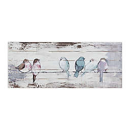 Madison Park Perched Birds Hand Painted 30-Inch x 12-Inch Wood Plank in White/Grey