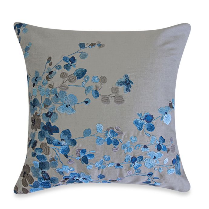 Hycroft Embroidered Square Toss Pillow in Grey/Blue Bed Bath and
