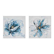 Madison Park Gleaming Blue Florals Printed 20-Inch x 20-Inch Canvas Wall Art in Blue (Set of 2)