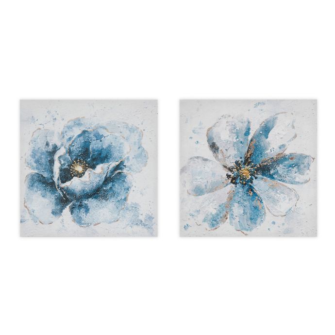 Madison Park Gleaming Blue Florals Printed 20Inch x 20Inch Canvas Wall Art in Blue (Set of 2