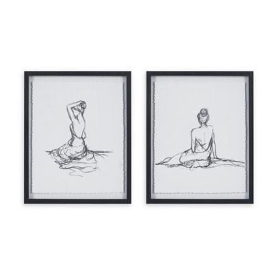 Madison Park Feminine Figures Deckle Edge 17-Inch x 21-Inch Wall Art in Black/White (Set of 2)