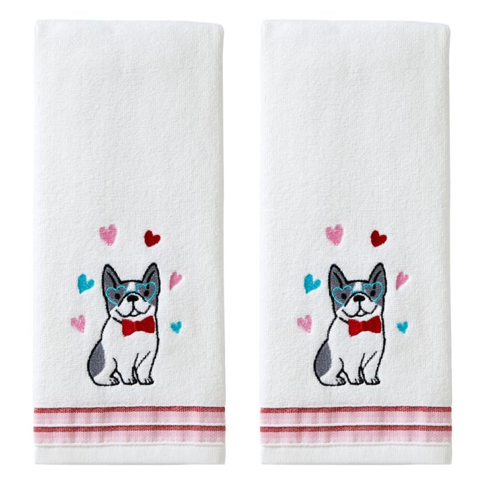 Puppy Love Corgi Hand Towels In White Pink Set Of 2 Bed Bath Beyond