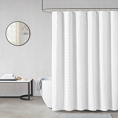Madison Park Metro Woven Clipped Solid Shower Curtain in White. View a larger version of this product image.