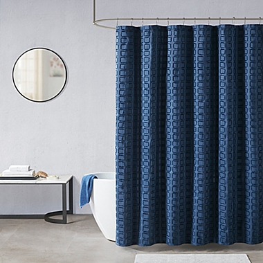 Madison Park Metro Woven Clipped Solid Shower Curtain in Navy. View a larger version of this product image.