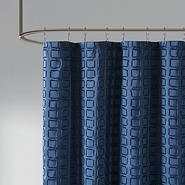 Madison Park Metro Woven Clipped Solid Shower Curtain in Navy. View a larger version of this product image.