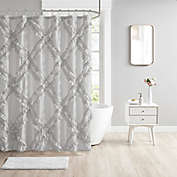 Intelligent Design Kacie Tufted Diamond Ruffle Shower Curtain in Grey