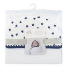 Alternate image 1 for Just Born&reg; Pom Pom Swaddle in Navy/White