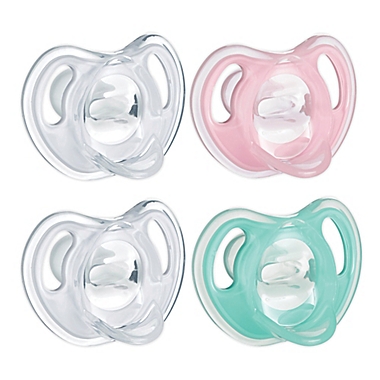 Tommee Tippee Ultra-Light 0-6M 4-Pack Silicone Pacifiers in Pink/Aqua. View a larger version of this product image.