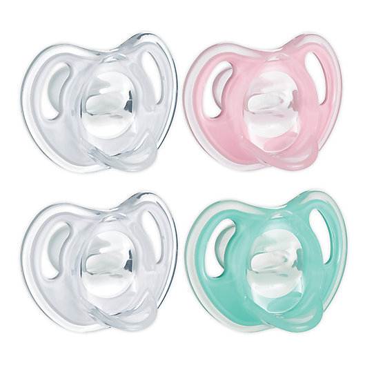 Alternate image 1 for Tommee Tippee Ultra-Light 0-6M 4-Pack Silicone Pacifiers in Pink/Aqua