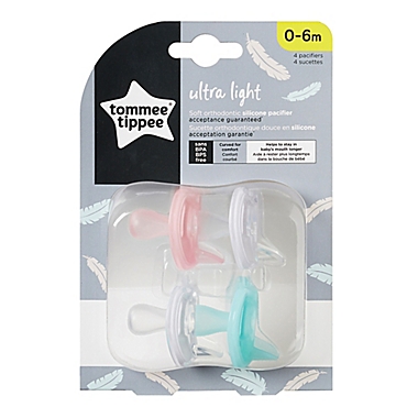 Tommee Tippee Ultra-Light 0-6M 4-Pack Silicone Pacifiers in Pink/Aqua. View a larger version of this product image.