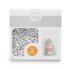 Alternate image 1 for Lulujo Newborn 2-Piece Hello World Leopard Hat and Swaddle Set in Beige