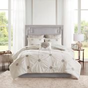 Madison Park Malia 6-Piece Embroidered Reversible King/California King Comforter Set in Grey/Ivory