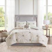 Madison Park Malia 4-Piece Reversible Embroidered Full/Queen Duvet Cover Set in Grey/Ivory