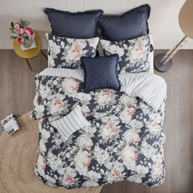 Madison Park Mavis 8-Piece Reversible Queen Comforter Set in Dark Blue. View a larger version of this product image.